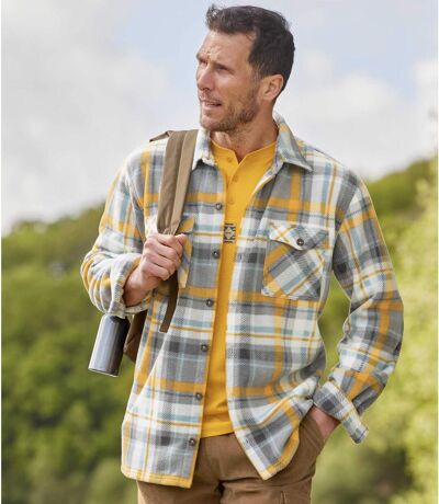 Men's Checked Fleece Overshirt - Gray Yellow Off-White 