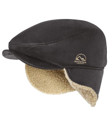 Płaska czapka z daszkiem z nausznikami ze sztucznego zamszu i kożuszka sherpa 