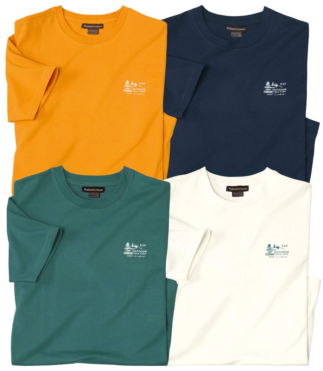 Pack of 4 Men's Essential T-Shirts - Green Ecru Ochre Navy-1