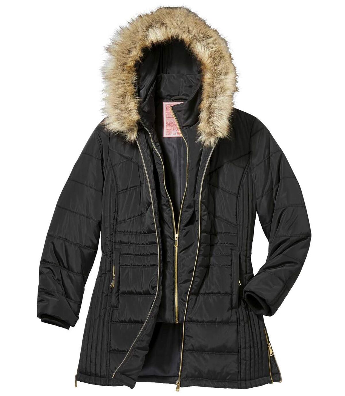 Ciepła, pikowana kurtka z kapturem z odpinaną imitacją futerka Atlas For Men