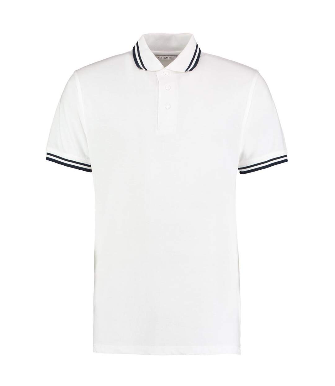 Polo À Manches Courtes  Pour Homme Blanc Bleu Marine Kustom Kit-1