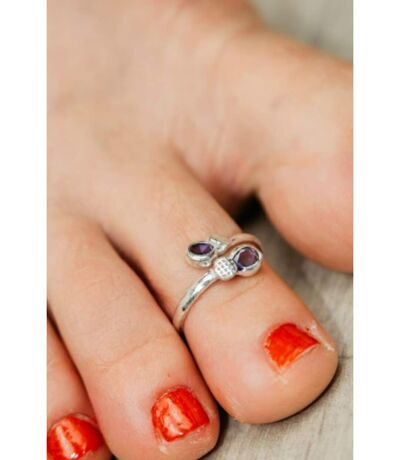 Pure Silver Purple Stone Bohemian Midi Band Dainty Beach Toe Ring