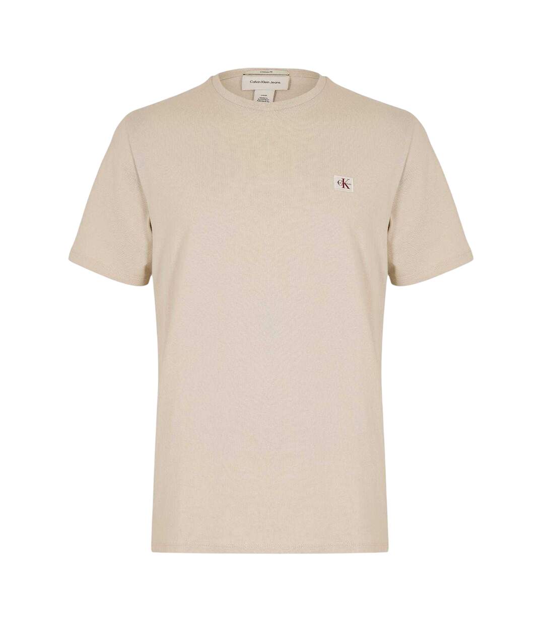 Mens Box Logo Cotton Crew Neck Regular T-shirt Oatmeal Calvin Klein-1