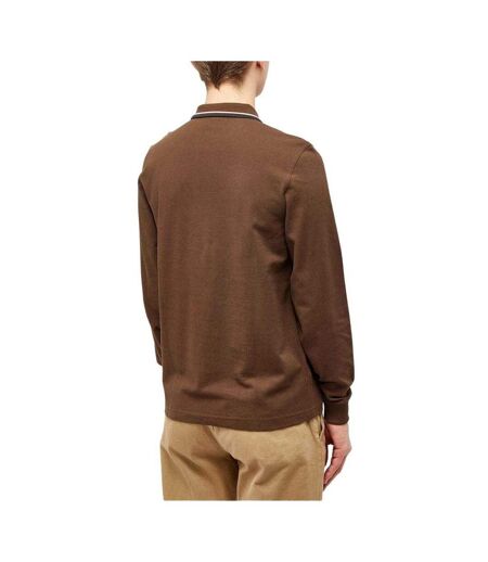 Polo Manches Longues Motif/style Col À Double Rayure Homme Noir Marron Jaune Fred Perry