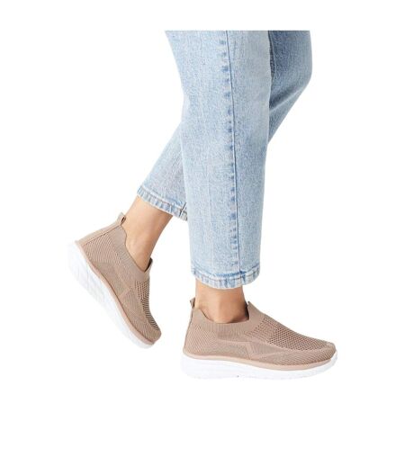 Womens/ladies annabel knitted slip-on trainers taupe Good For The Sole