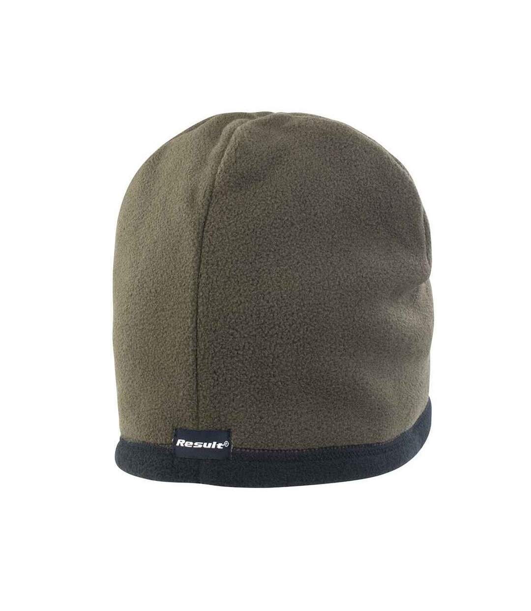 Unisex adult reversible microfleece bobble hat olive/black Result Winter Essentials-1