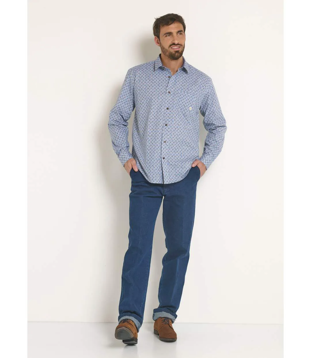 Chemise coton micro motif manches longues-3