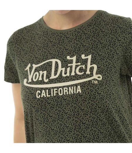 T-shirt femme col rond allover et print devant Leopard Vondutch