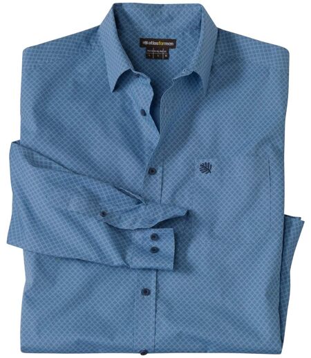 Men's Blue Patterned Poplin Shirt