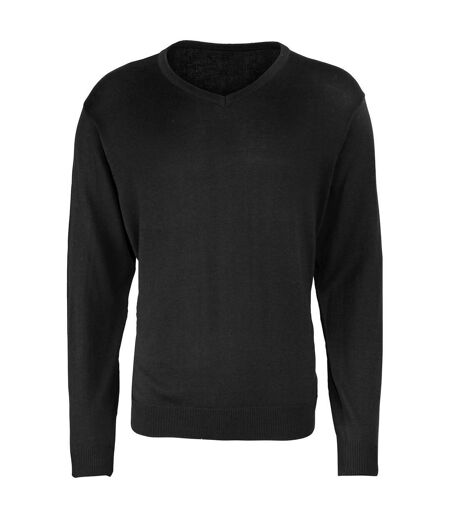 Premier Mens Knitted Cotton Acrylic V Neck Sweatshirt (Black)