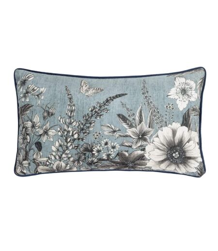 Harlington gardenia piped floral cushion cover 30cm x 50cm petrol Wylder