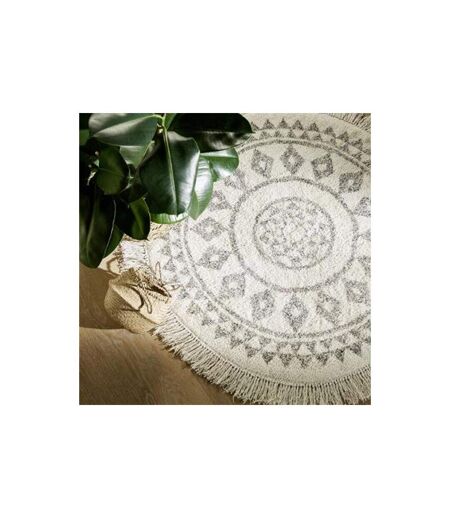 Tapis Rond Etnik 120cm Blanc & Noir