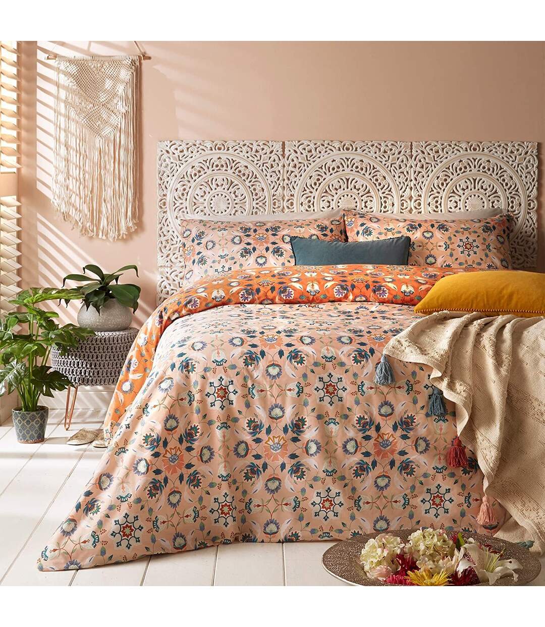 Folk floral duvet cover set orange Furn-2