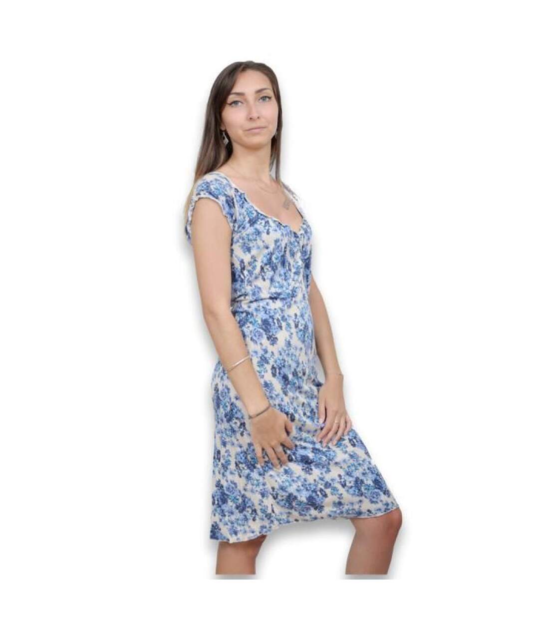 Robe femme sans manche motifs fleurs large s bretelles-3