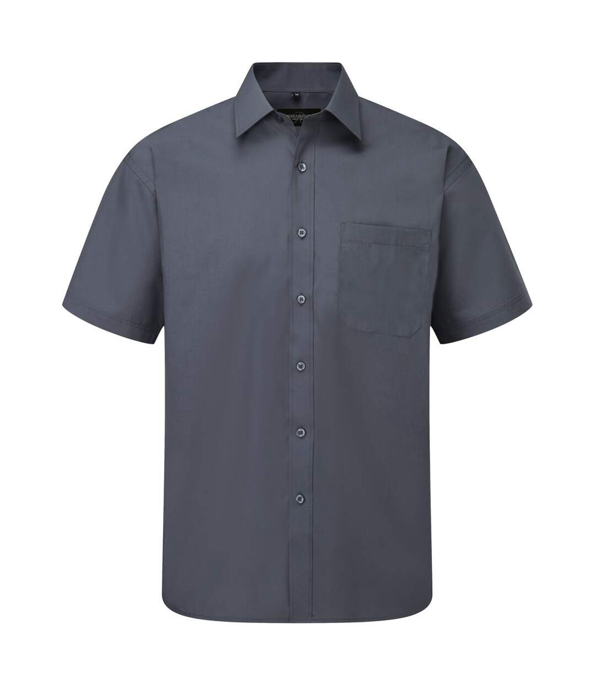 Russell Collection Mens Short Sleeve Poly-Cotton Easy Care Poplin Shirt (Convoy Gray)