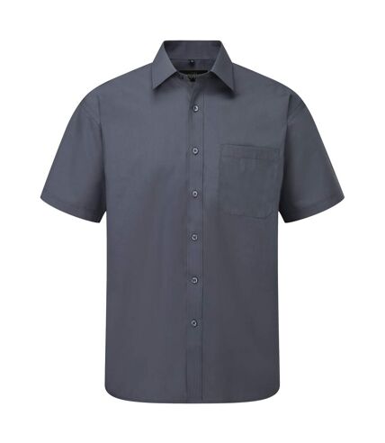 Russell Collection Mens Short Sleeve Poly-Cotton Easy Care Poplin Shirt (Convoy Grey) - UTBC1029