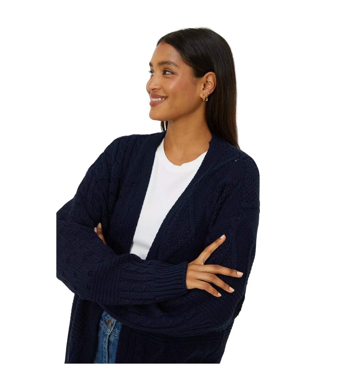 Womens/ladies stitch chunky knit midi cardigan navy Dorothy Perkins-3