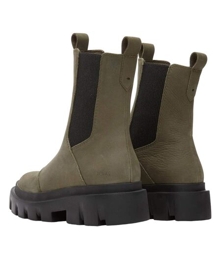 Womens/ladies rowan leather chelsea boots olive Toms