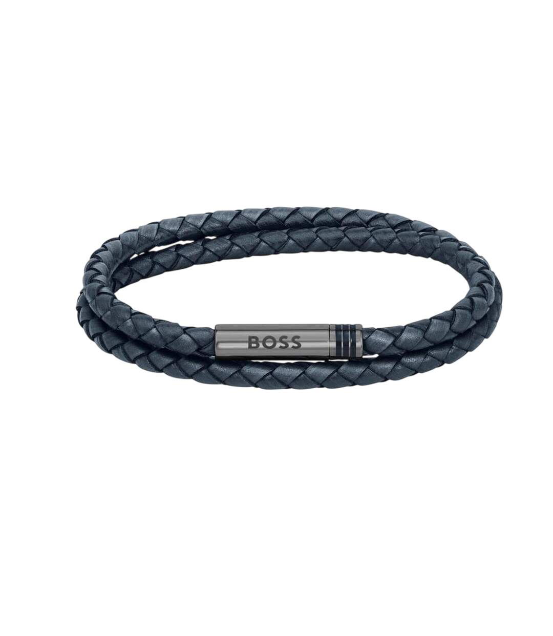 Mens Ares Leather Braided Bracelet One Size Blue Boss-2