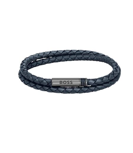Mens Ares Leather Braided Bracelet One Size Blue Boss