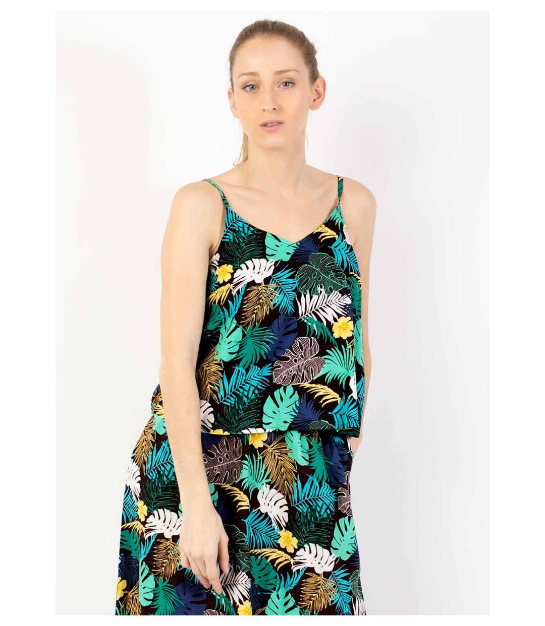 Robe longue fendue ASSILIA imprimé tropical palme vert Coton Du Monde