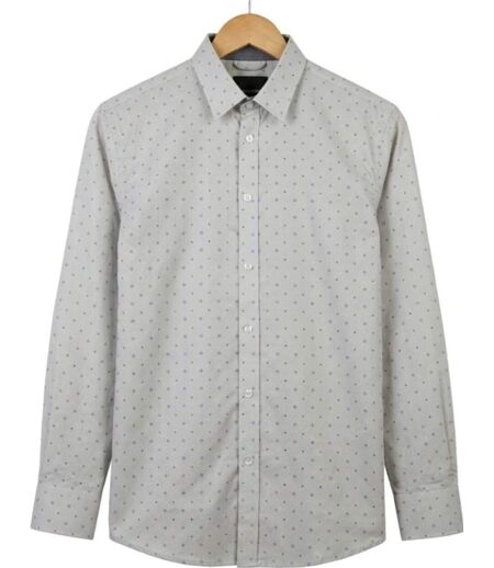 CHALLENGER CH4004 IMPRIME — Chemise à carreaux manches longues gris et bleu : coupe confort en pur coton