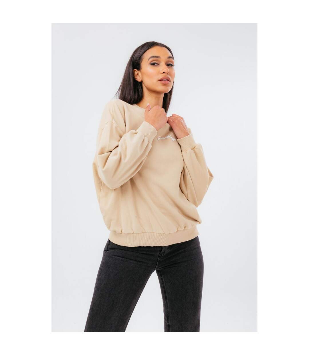 Womens/ladies drop shoulder oversized sweatshirt beige Hype