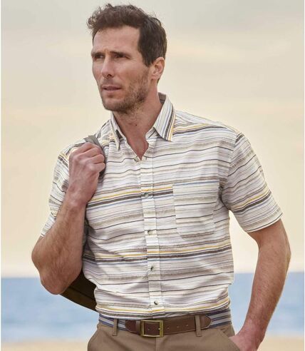 Men's Ecru Striped Summer Shirt 