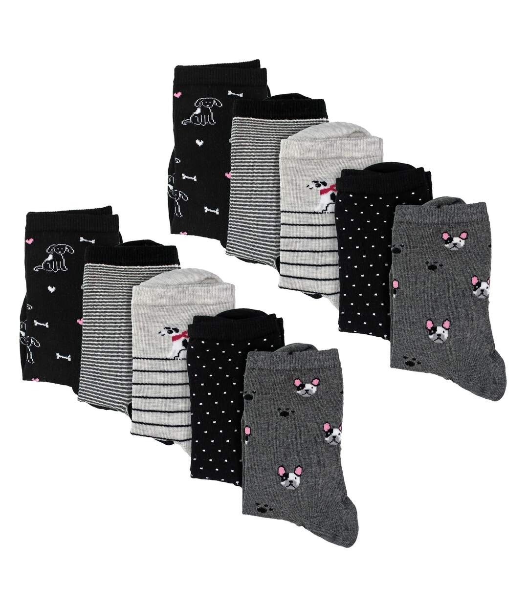10 Pairs Ladies Dog Patterned Socks - Soft Cotton Rich Fun Dog Design Socks-3