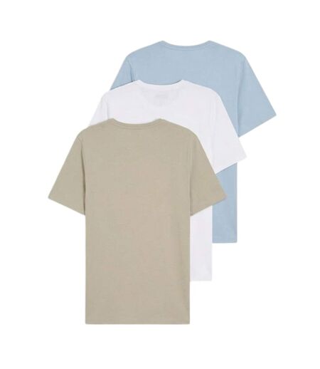Lot De 3  T-shirts Motif/style Logo Brodé Homme Blanc Bleu Marron Boss