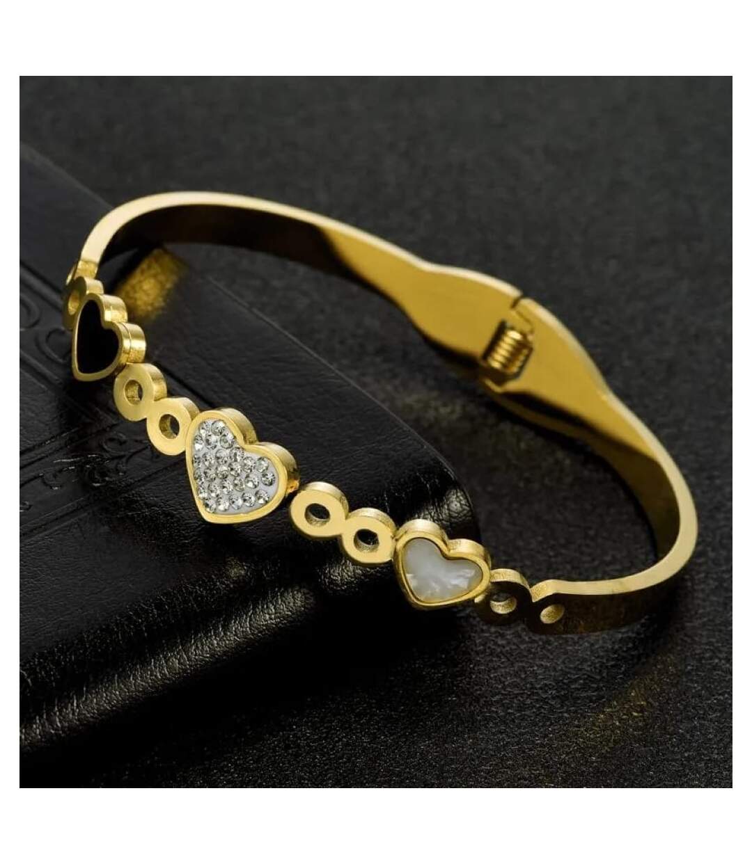 Three Heart Shape Zircon Couple Love Fashion Open Bangle Bracelet-1