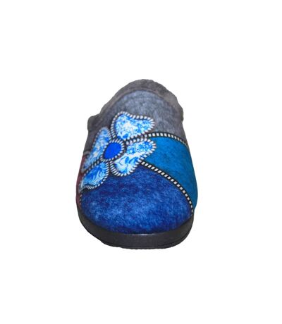 Sleepers Womens/Ladies Kimberly Flower Trim Mule Slippers (Grey/Purple/Blue/Silver) - UTDF1430