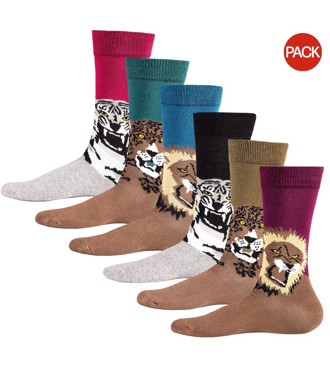 Pack Of 6  Mens Animal Print Cotton Socks  Multicoloured Soxy-2