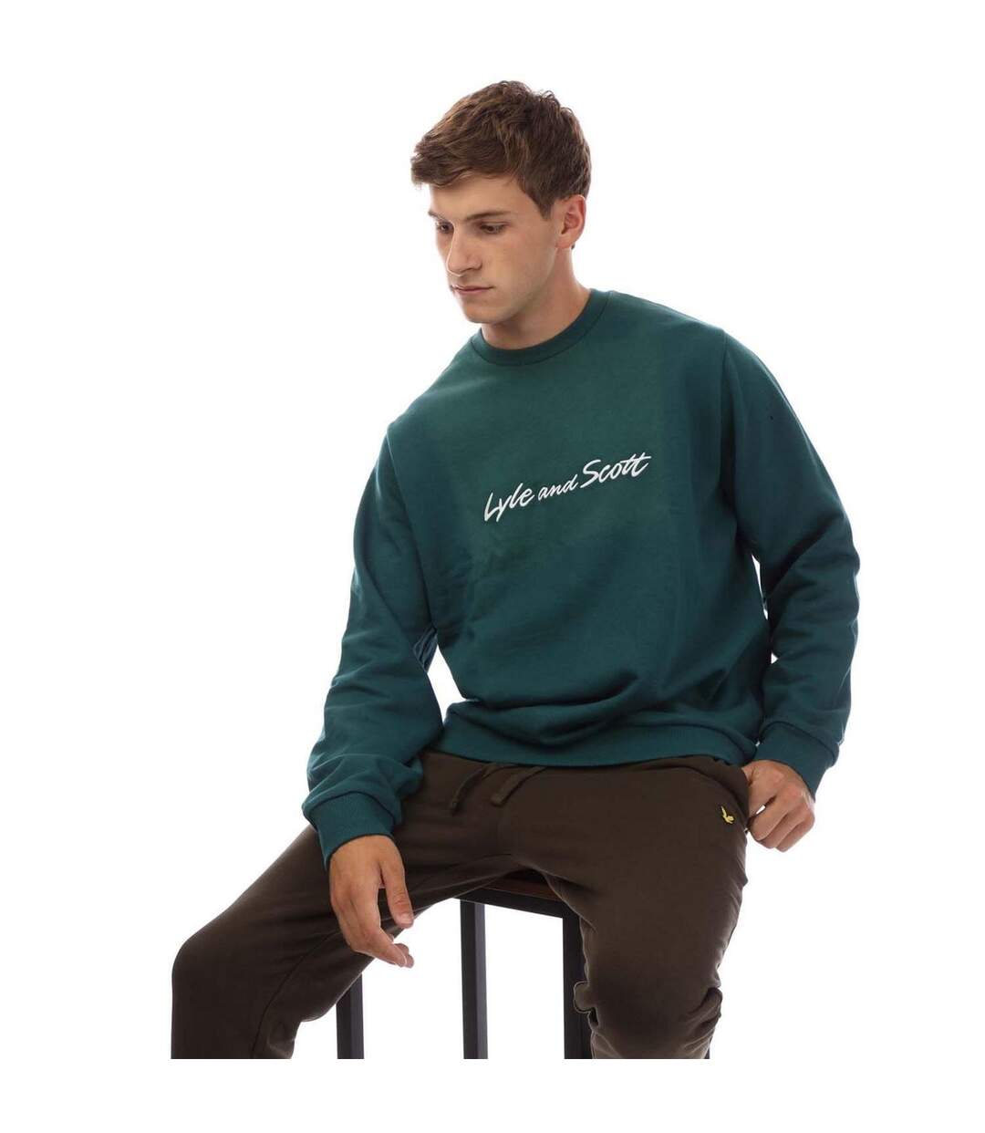 Sweat Col Ras-du-cou Motif/style Texte Homme Vert Blanc Lyle & Scott-4