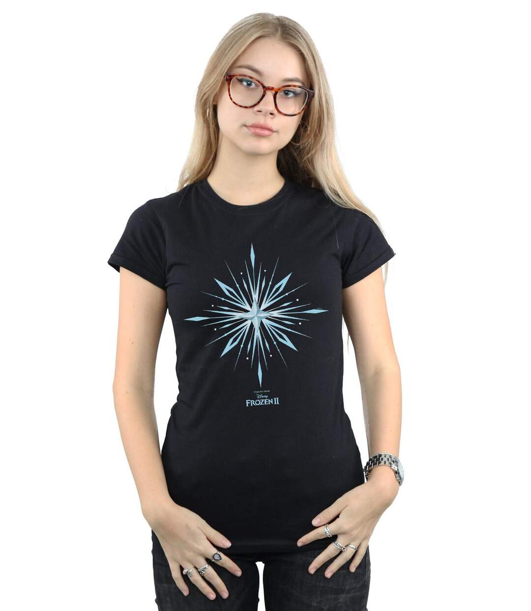 Disney T-shirt en coton Frozen 2 Elsa Signature Snowflake pour femmes/femmes (Noir) - UTBI21630-2