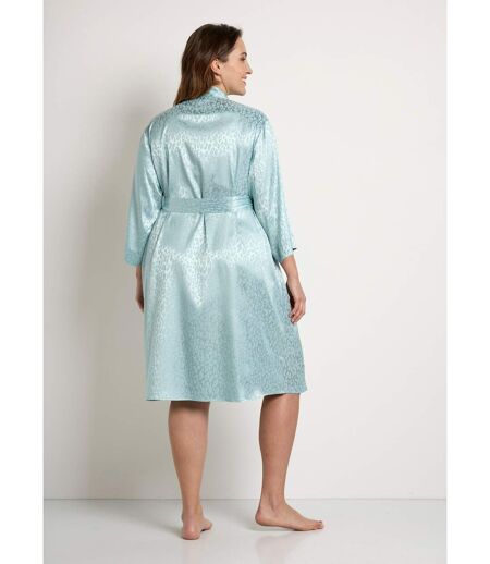 Peignoir kimono satiné mi long imprimé léopard