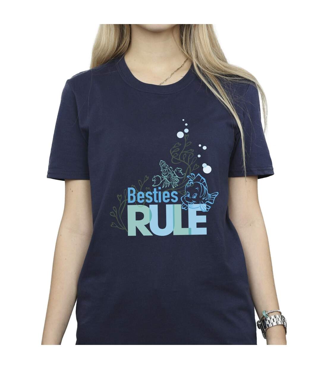 Disney Femme/Ladies The Little Mermaid Besties Cotton Boyfriend T-Shirt (Bleu marine) - UTBI31107-3