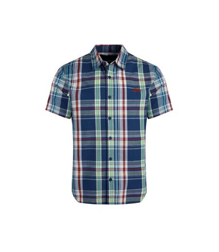 Mens judd checked organic cotton short-sleeved shirt estate blue Weird Fish