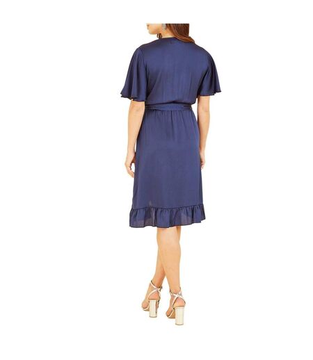 Womens/ladies V Neck Flutter Wrap Dress Navy Mela London