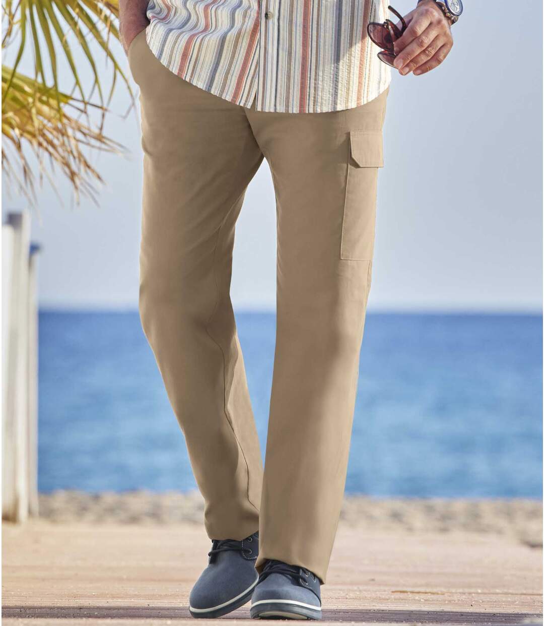 Men's Brown Casual Cargo Pants - Elasticated Waist  Atlas For Men