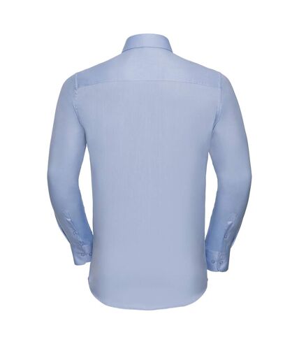 Russell Collection Mens Herringbone Long-Sleeved Formal Shirt (Light Blue)