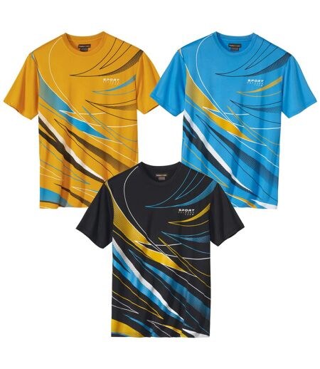 Pack of 3 Men's Sports T-Shirts - Yellow Black Blue 