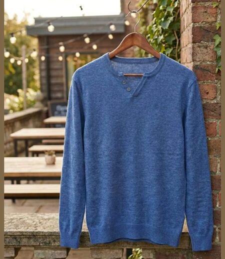 Pull Homme Col Boutonné Parvis1 – Maille Coton Mélangé Bleu