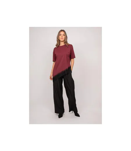 T-shirt oversize asymétrique bordure dentelle FORINEL - Dona X Lisa