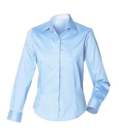 Henbury Womens/Ladies Long Sleeve Oxford Fitted Work Shirt (Light Blue)