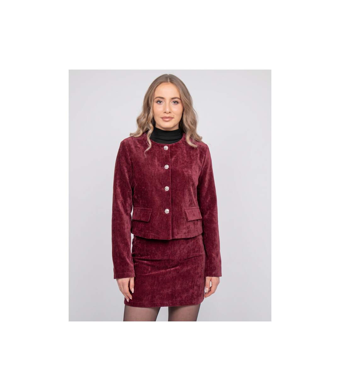 Veste courte effet velours boutons bijoux UXELLE - Dona X Lisa-1