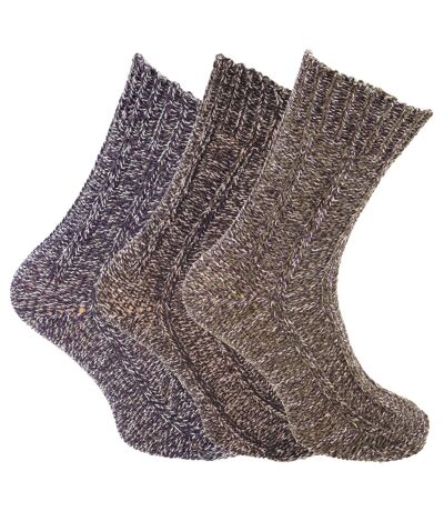 Mens Chunky Knit Outdoor Boot Sock (3 Pairs) (Purple) - UTUT159