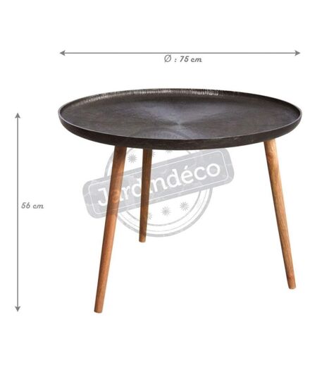 Table ronde métal zinc antique et bois