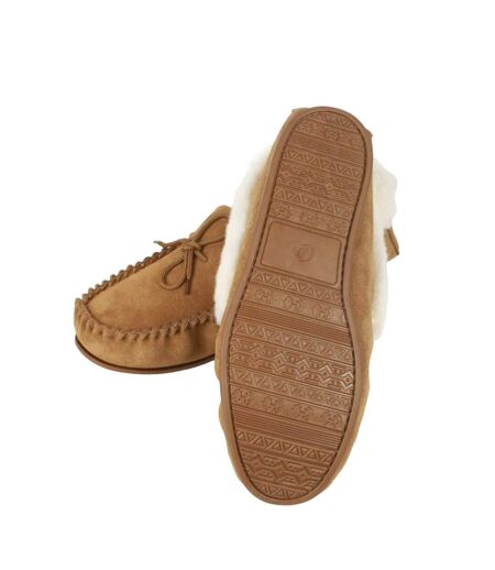 Womens/ladies sasha sheepskin hard sole moccasins chestnut/natural Eastern Counties Leather