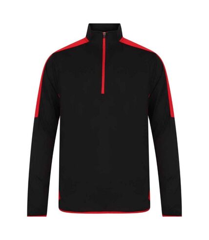 Mens contrast zip neck midlayer top black/red Finden & Hales